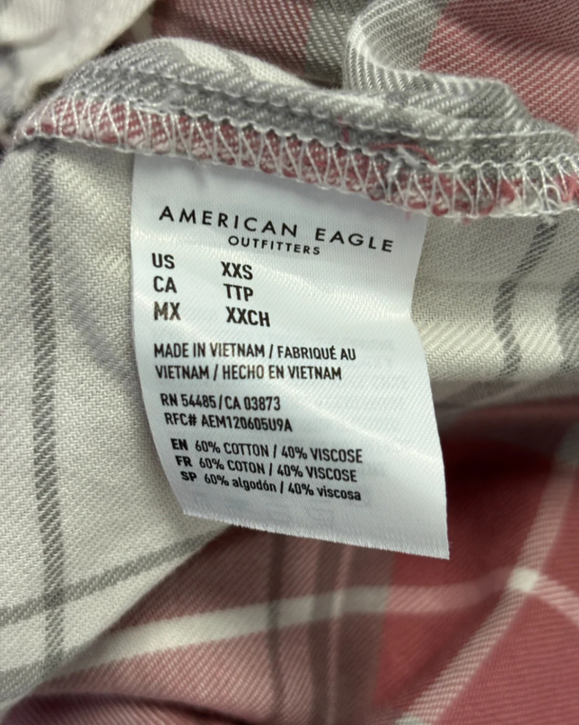 American Eagle Red Plaid Cropped Button-Up Shirt