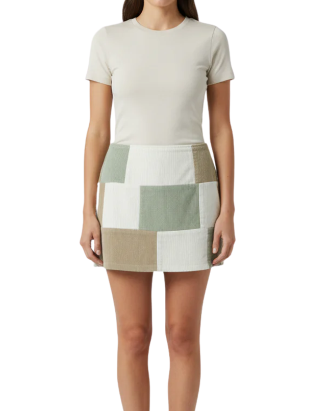 Bershka Multicolor Patchwork Corduroy Mini Skirt