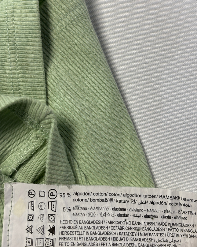 Pull & Bear Green Ribbed Short Sleeve Crop Top