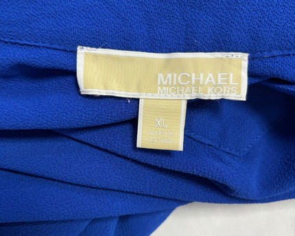 Michael Kors Royal Blue Smocked Bell Sleeve V-Neck Blouse