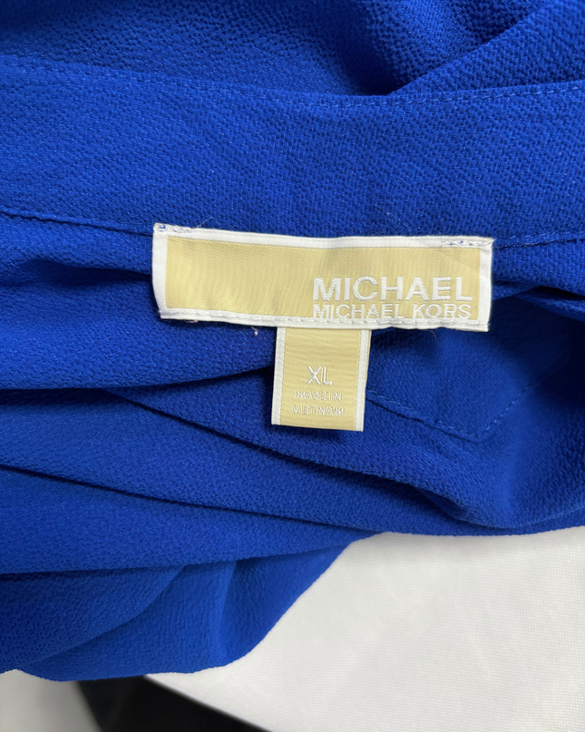 Michael Kors Royal Blue Smocked Bell Sleeve V-Neck Blouse