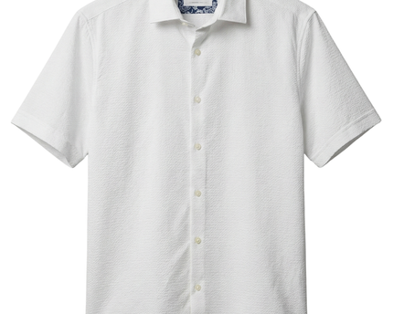 Denim & Flower White Textured Short Sleeve Button-Down Shirt