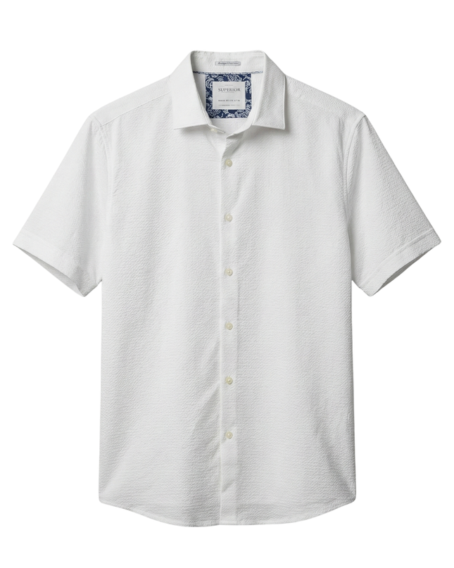 Denim & Flower White Textured Short Sleeve Button-Down Shirt