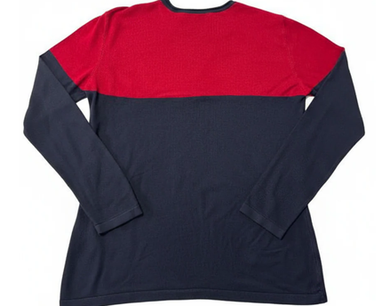 Tommy Hilfiger Red & Navy Blue Colorblock V-Neck Sweater