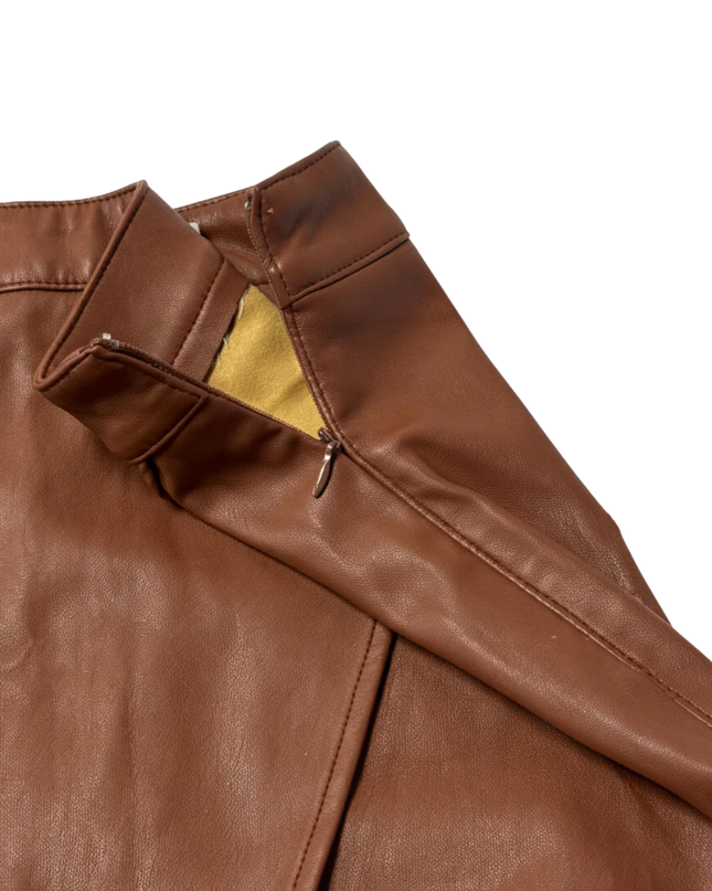 NA-KD Brown Faux Leather Wrap Midi Skirt