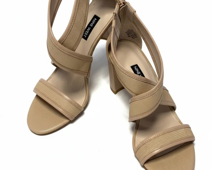Nine West Beige Pearlita Strappy Block Heels