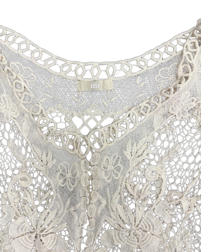 ISSI Vintage Floral Embroidered Ivory Crochet Crop Top - XS