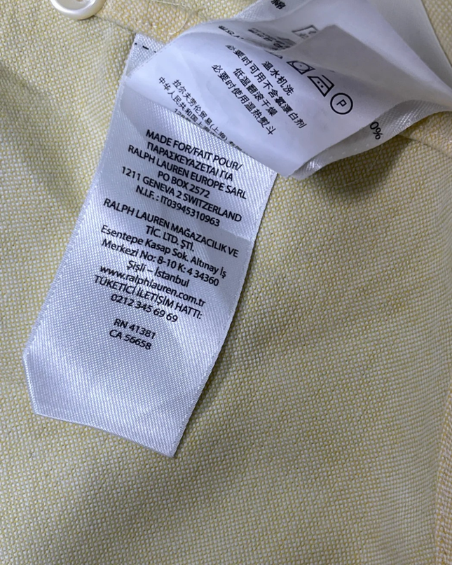Ralph Lauren Classic Yellow Long Sleeve Button Down Shirt