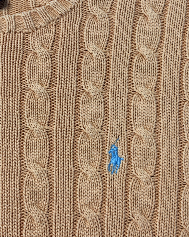 Ralph Lauren Orange Cable Knit Cotton Crewneck Sweater