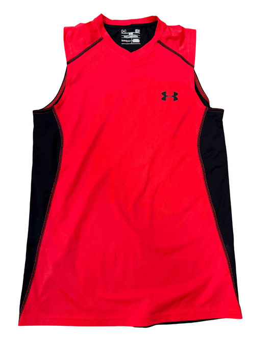 Under Armour HeatGear Fitted Red & Black Sleeveless Training Top - XS