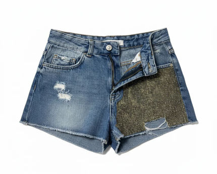 Zara Blue Distressed Embellished Denim Shorts