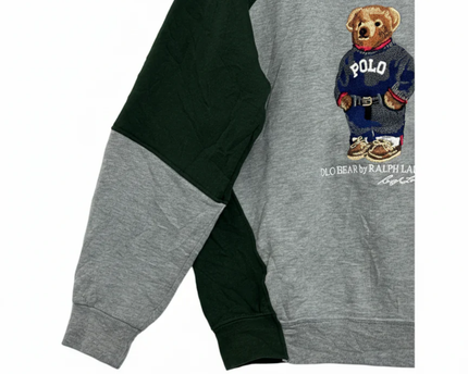 Reworked Polo Ralph Lauren Green and Grey Polo Bear Color-Blocked Sweatshirt