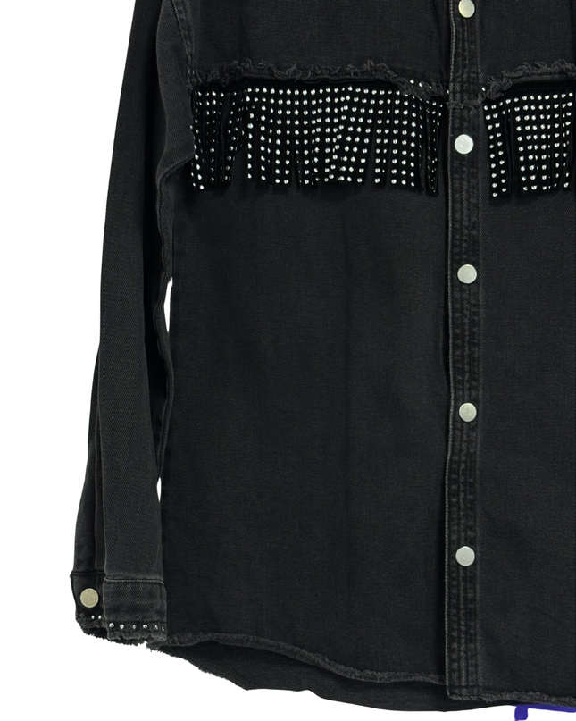 ZARA Black Rhinestone Fringe Denim-Style Shirt