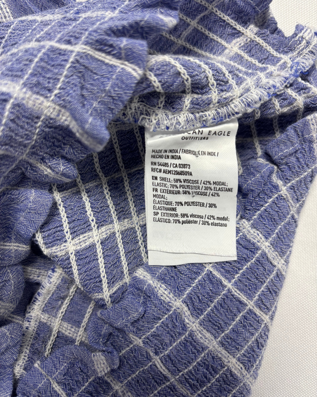 American Eagle Blue/White Striped Tie-Front Smocked Top