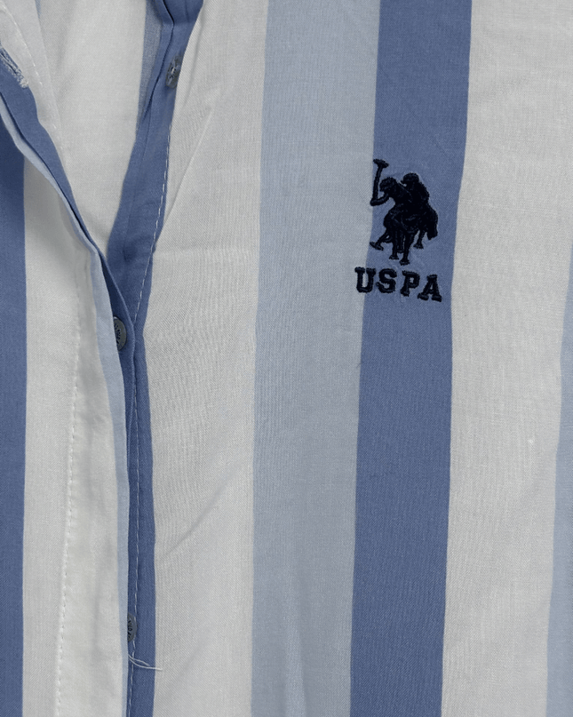 U.S. Polo Assn. Blue and White Striped Long Sleeve Shirt Dress
