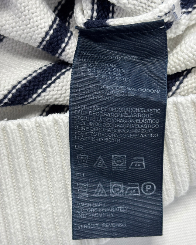 Tommy Hilfiger White Striped Crewneck Knit Sweater