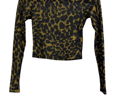 FIRST MSÉ Leopard Print Long Sleeve Mesh Crop Top