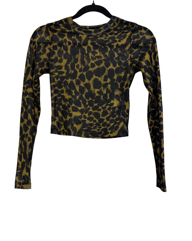 FIRST MSÉ Leopard Print Long Sleeve Mesh Crop Top