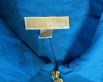 Michael Kors Vibrant Blue Zip-Front Utility Blouse