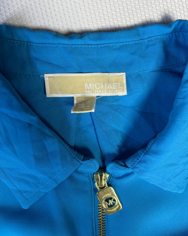 Michael Kors Vibrant Blue Zip-Front Utility Blouse