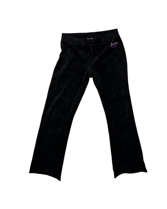 Juicy Couture Black Velour Purple Juicy Heart Logo Tracksuit Pants - S | Waist: 26"