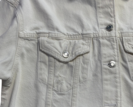 Bershka White Cropped Denim Jacket with Raw Hem