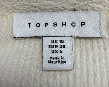 Topshop Cream Ribbed Long Sleeve Lace Trim Top