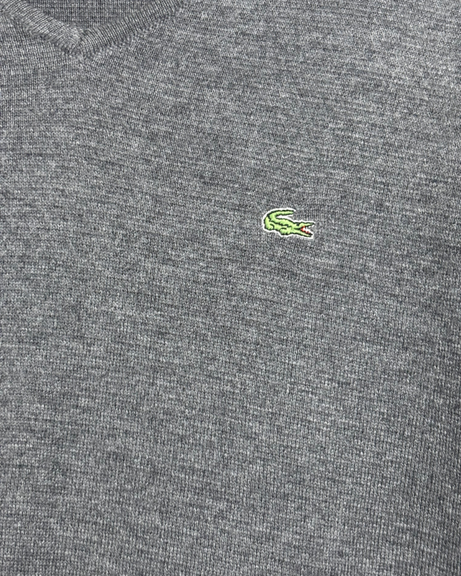 Lacoste Classic Grey V-Neck Knit Sweater
