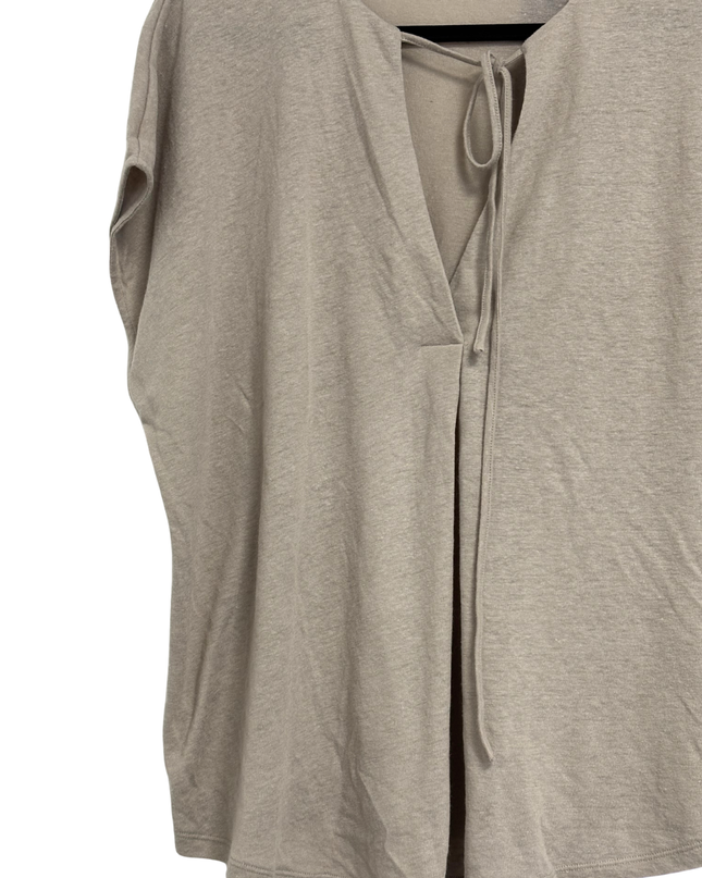 M&S Fawn Linen Blend Split Neck Tie Top