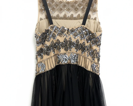 Mikael Aghal Black Beaded Tulle Evening Gown