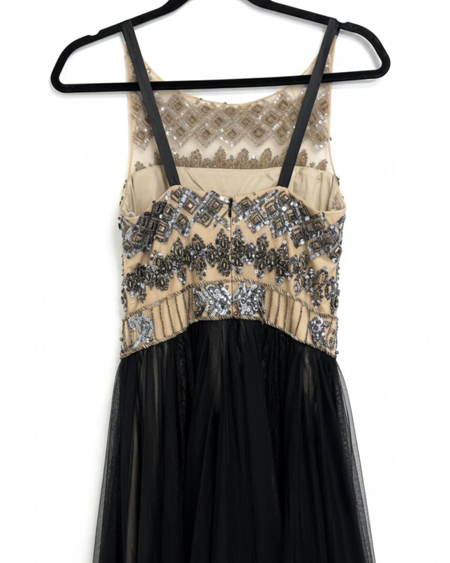 Mikael Aghal Black Beaded Tulle Evening Gown