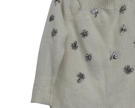 INC International Concepts Off-White Embellished Cold-Shoulder Sweater
