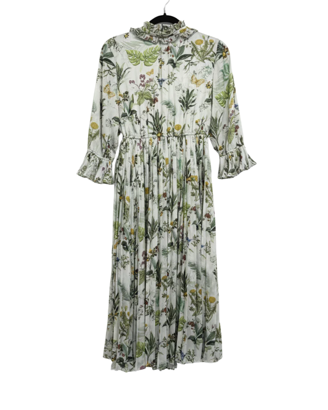 ONLY White Floral Print Pleated Midi Dress