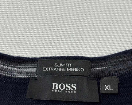 Boss Dark Blue Extra Fine Merino Wool Slim Fit Sweater