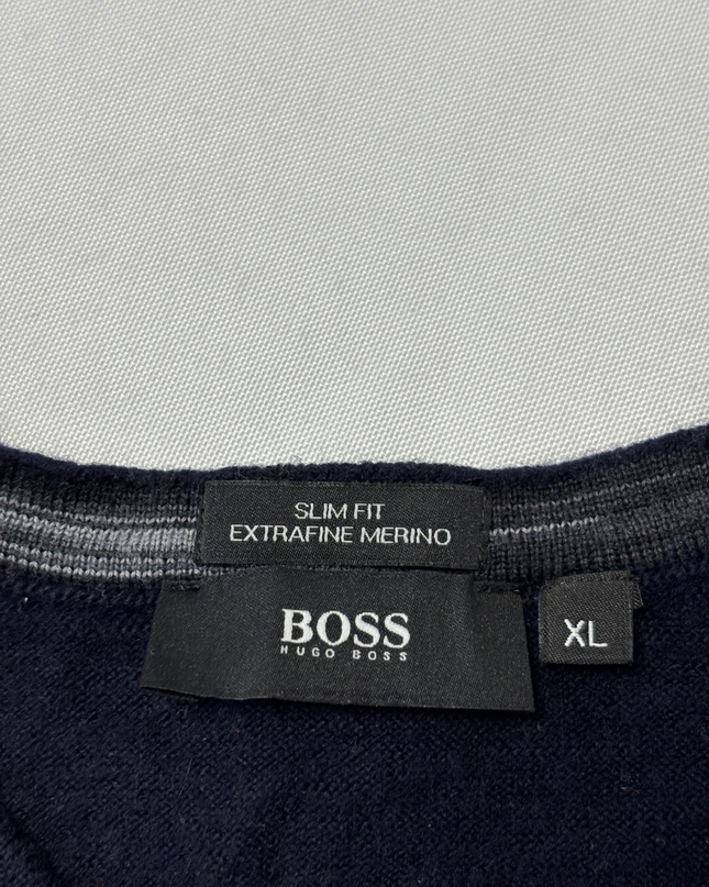 Boss Dark Blue Extra Fine Merino Wool Slim Fit Sweater
