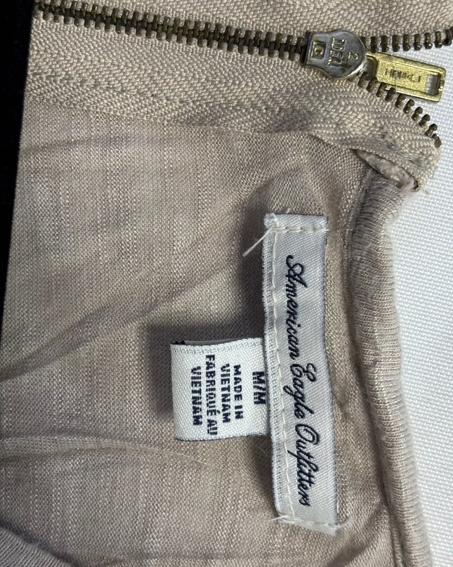 American Eagle Beige Sleeveless Zip-Back Tank Top