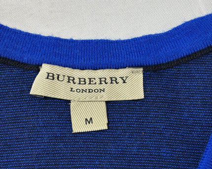 Burberry London Blue V-Neck Striped Cotton Sweater