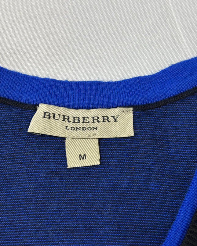 Burberry London Blue V-Neck Striped Cotton Sweater