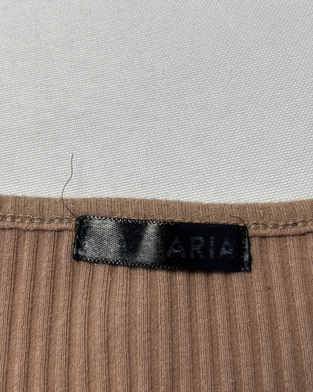 Ria Maria Brown Ribbed V-Neck Long Sleeve Top