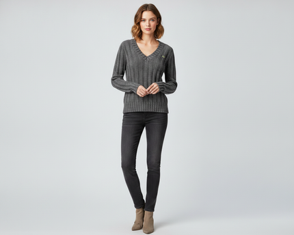 Lacoste Dark Gray Shimmer Ribbed V-Neck Sweater