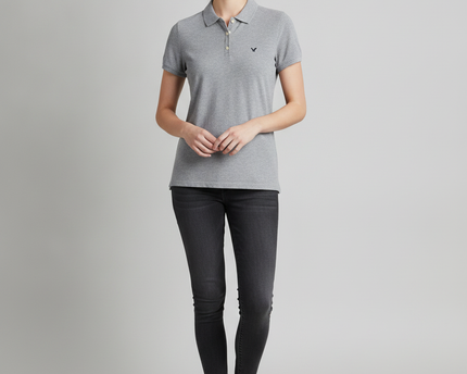 American Eagle Grey Short Sleeve Piqué Polo Shirt
