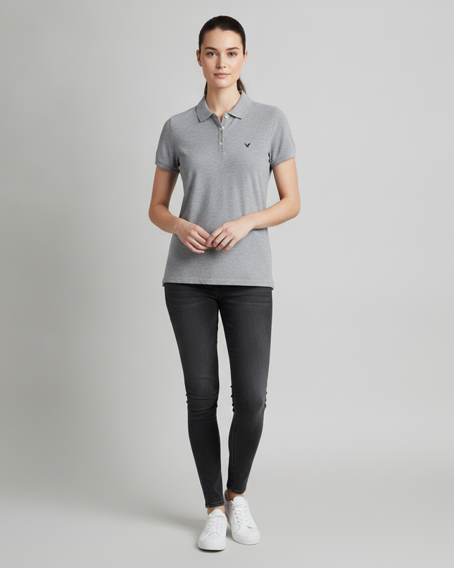 American Eagle Grey Short Sleeve Piqué Polo Shirt