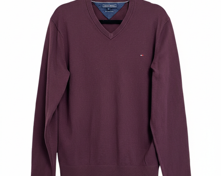 Tommy Hilfiger Maroon V-Neck Pima Cotton Cashmere Sweater
