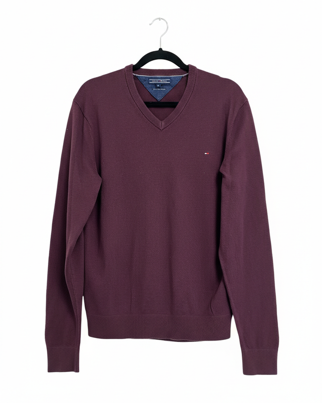Tommy Hilfiger Maroon V-Neck Pima Cotton Cashmere Sweater