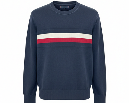 Tommy Hilfiger Navy Blue Striped Crewneck Sweater