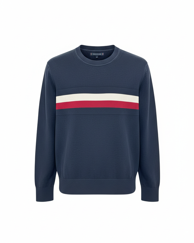 Tommy Hilfiger Navy Blue Striped Crewneck Sweater