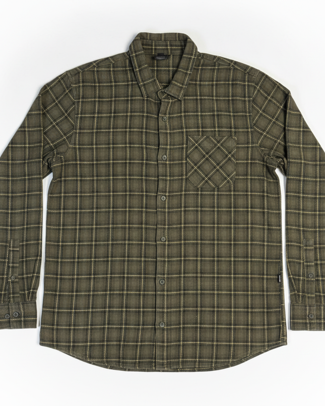 Oakley Olive Green/Yellow Plaid Long Sleeve Button-Down Shirt
