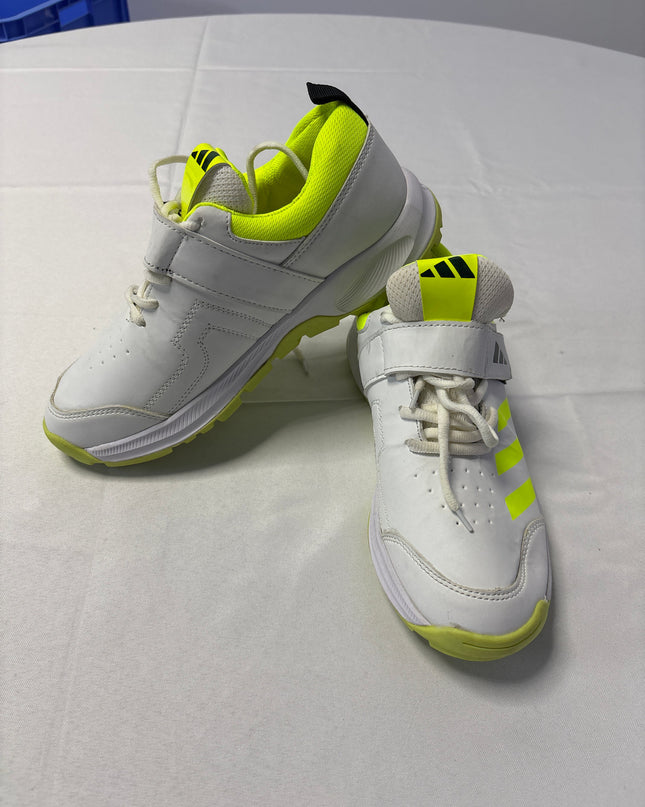 Adidas White Three-Stripes Cricket Shoes