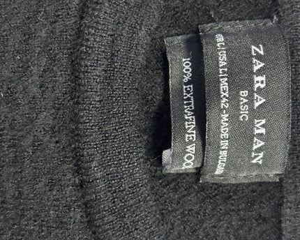 Zara Man Black Extrafine Wool Crewneck Sweater