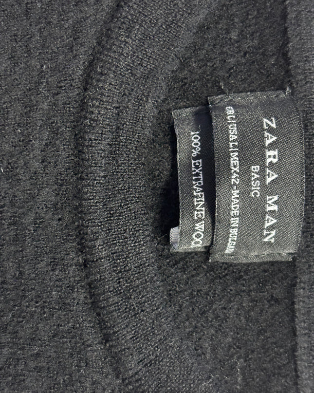 Zara Man Black Extrafine Wool Crewneck Sweater